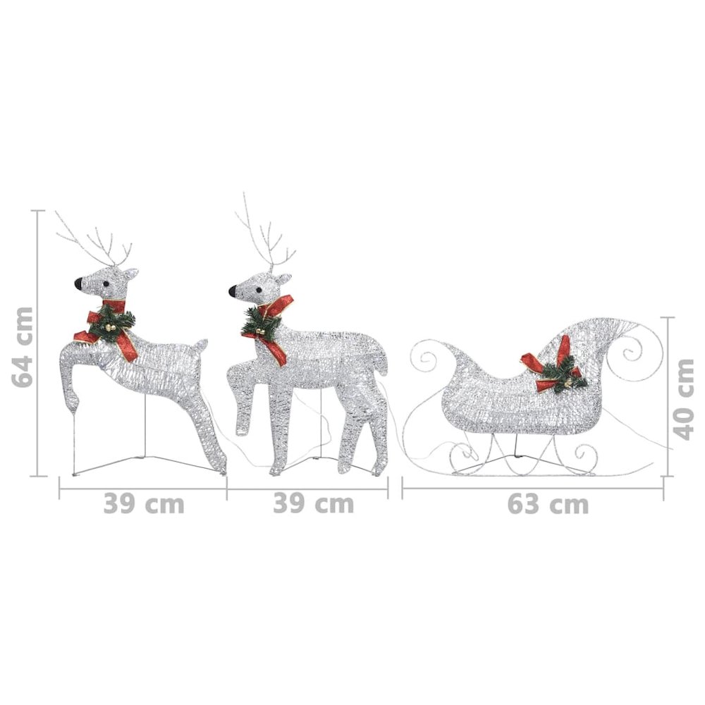 Reindeer and Sleigh Christmas Decoration Set of 2 Silver, Red. Picture 7
