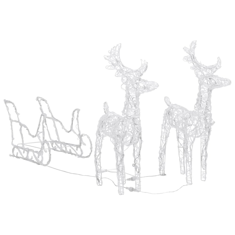 Reindeer And Sleigh Christmas Decoration Cold White Acrylic Medium. Picture 2