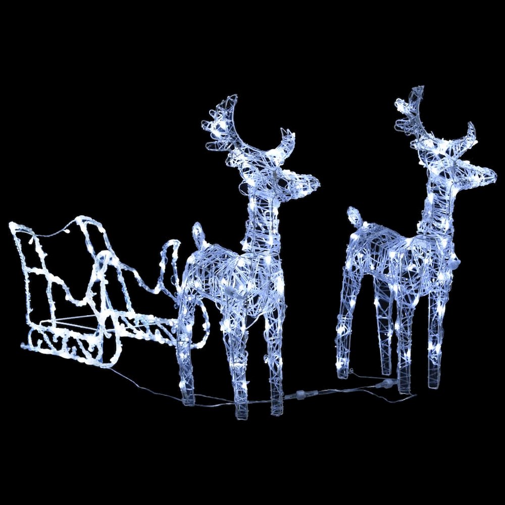 Reindeer And Sleigh Christmas Decoration Cold White Acrylic Medium. Picture 3