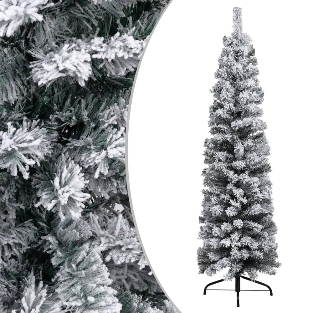 Artificial Christmas Tree Green PVC, Steel Slim Ornaments. Picture 1