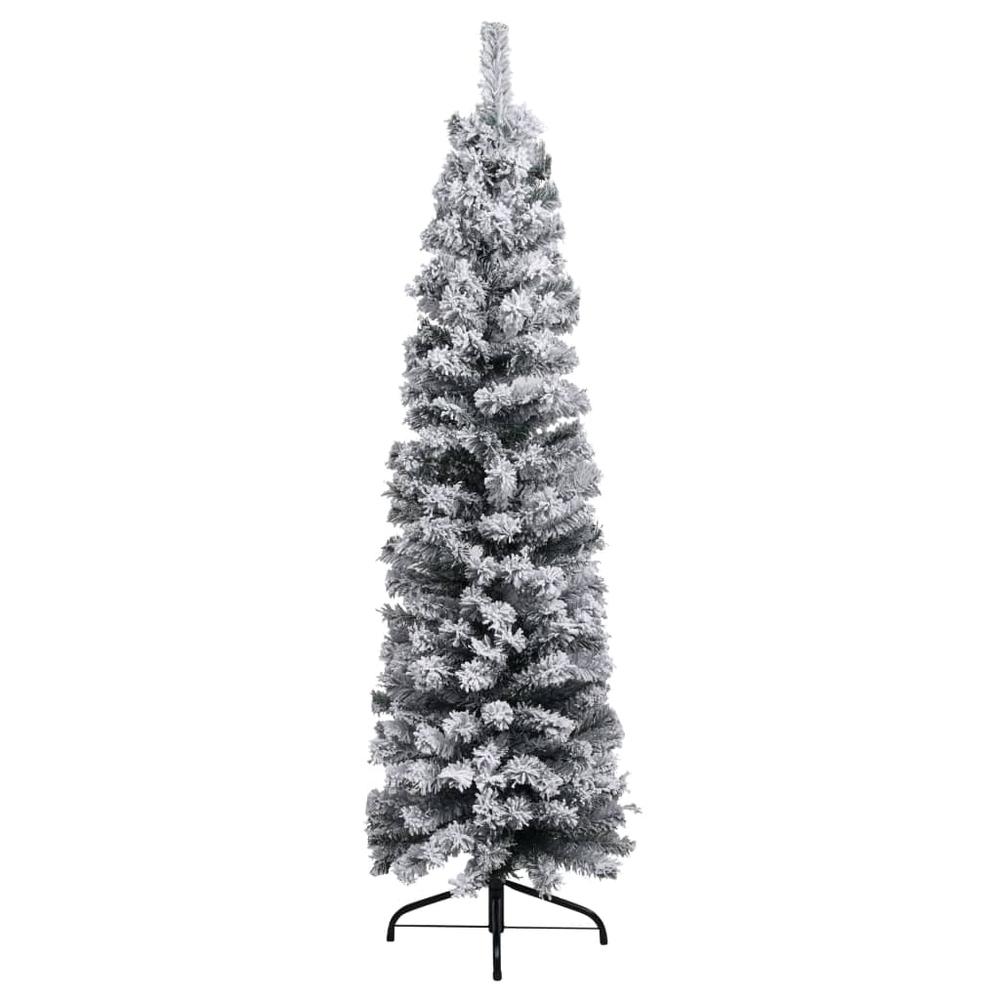 Artificial Christmas Tree Green PVC, Steel Slim Ornaments. Picture 2