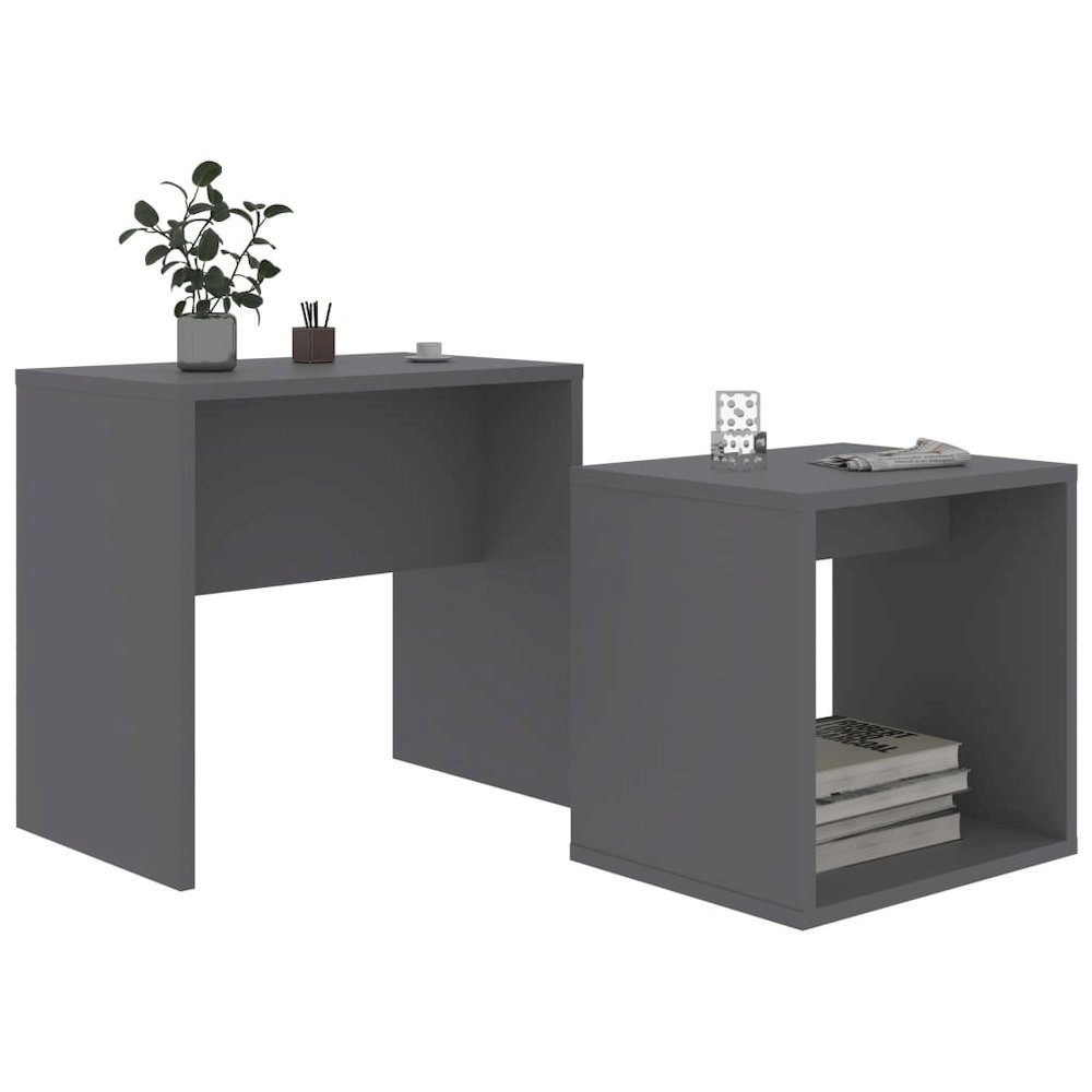 Coffee Table Gray Engineered wood Small Stackable Rectangular. Picture 2