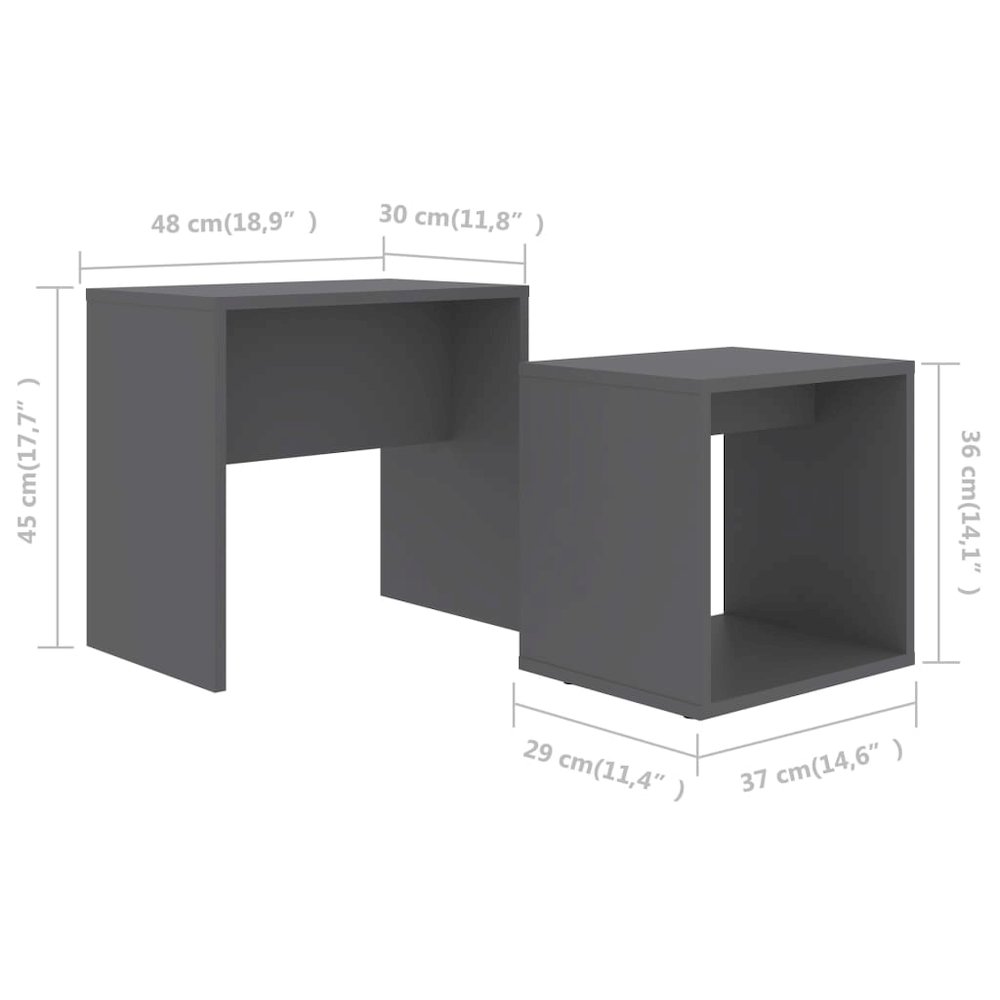 Coffee Table Gray Engineered wood Small Stackable Rectangular. Picture 5