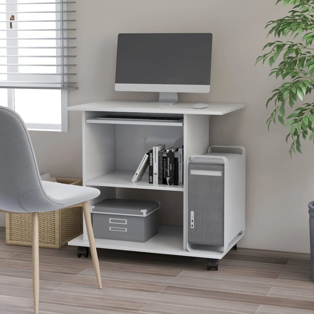 Computer Desk White Engineered wood Compact Pull-Out. Picture 1