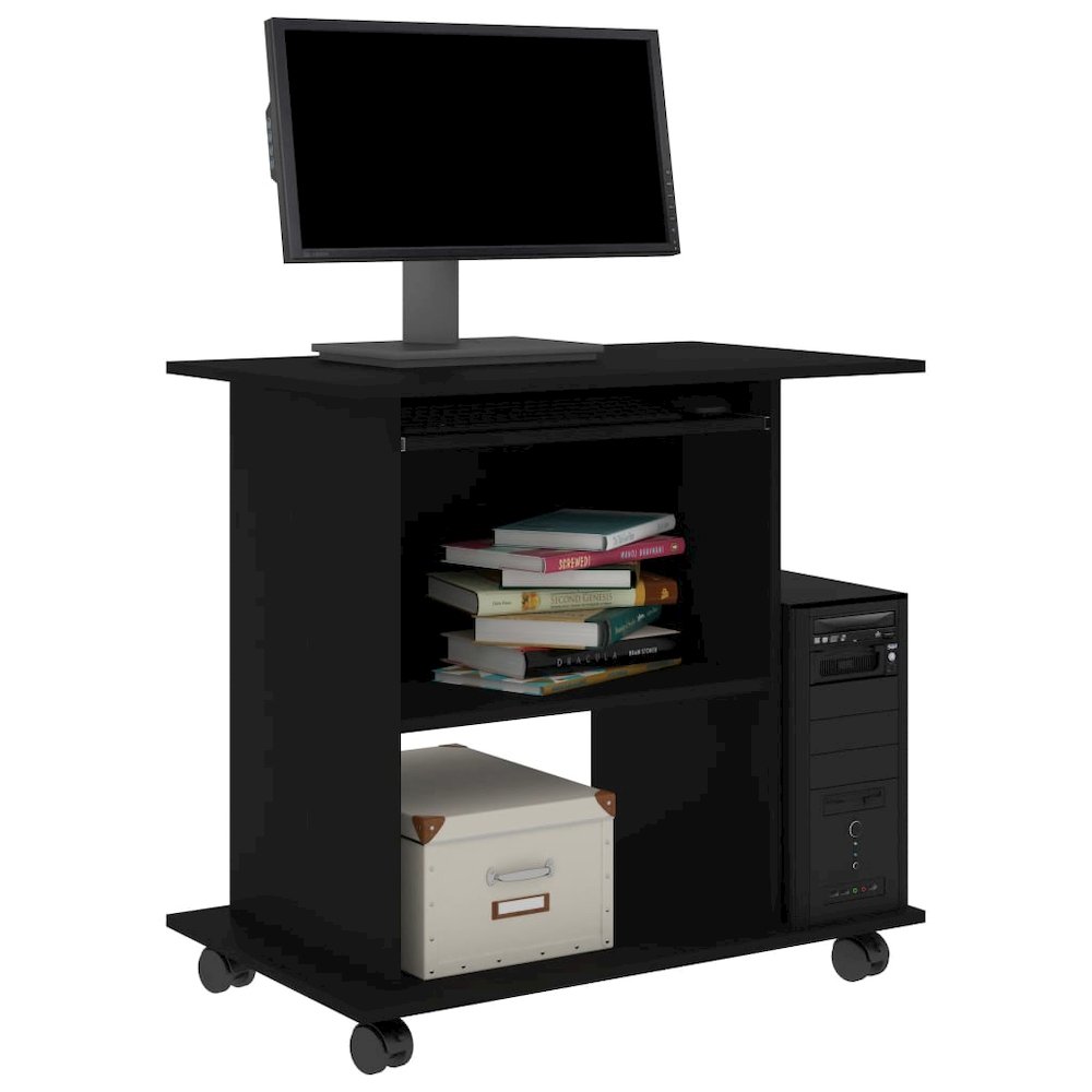 Computer Desk Black Engineered Wood Compact Rollable. Picture 3