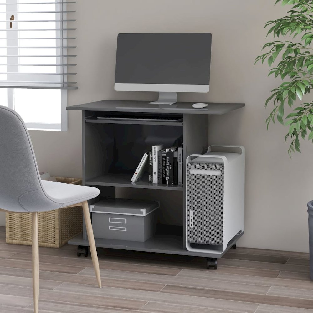 Computer Desk High gloss grey Engineered wood Compact. Picture 1