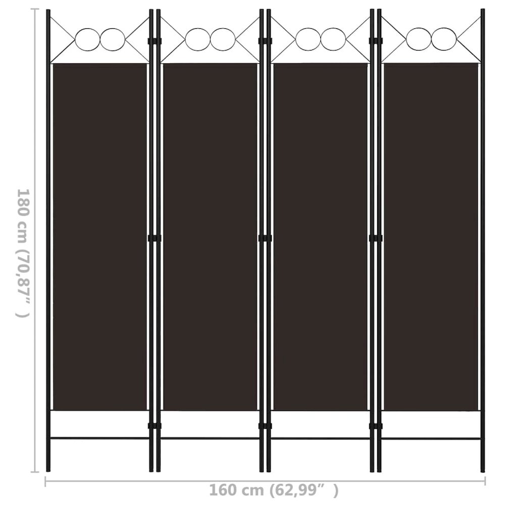 vidaXL 4-Panel Room Divider Brown 63"x70.9". Picture 6