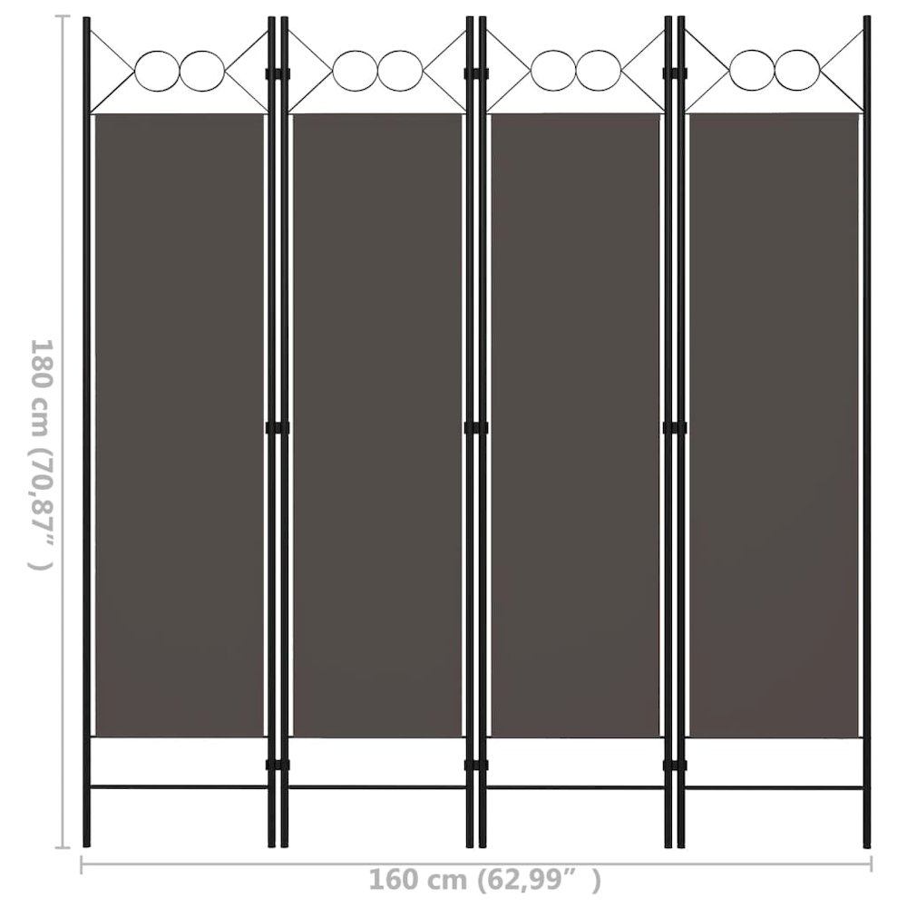 vidaXL 4-Panel Room Divider Anthracite 63"x70.9". Picture 6