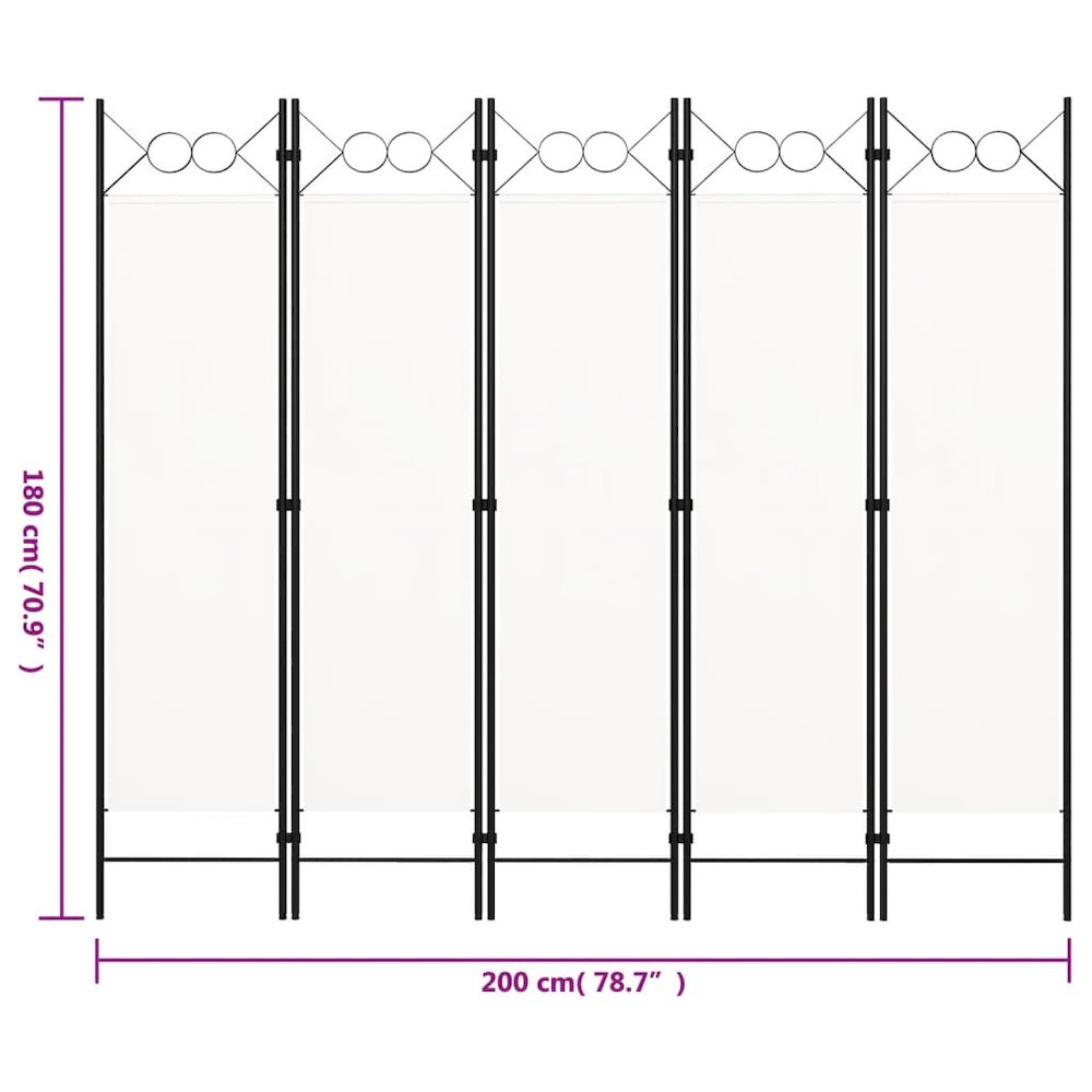 vidaXL 5-Panel Room Divider Cream White 78.7"x70.9". Picture 6