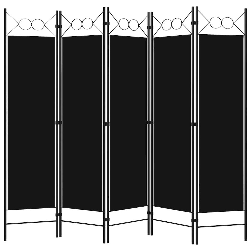 vidaXL 5-Panel Room Divider Black 78.7"x70.9". Picture 2