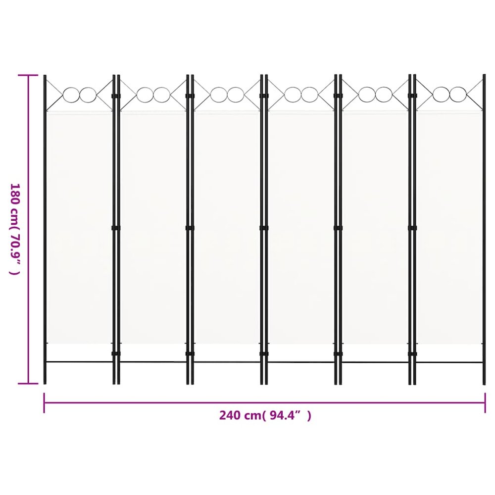 vidaXL 6-Panel Room Divider Cream White 94.5"x70.9". Picture 6