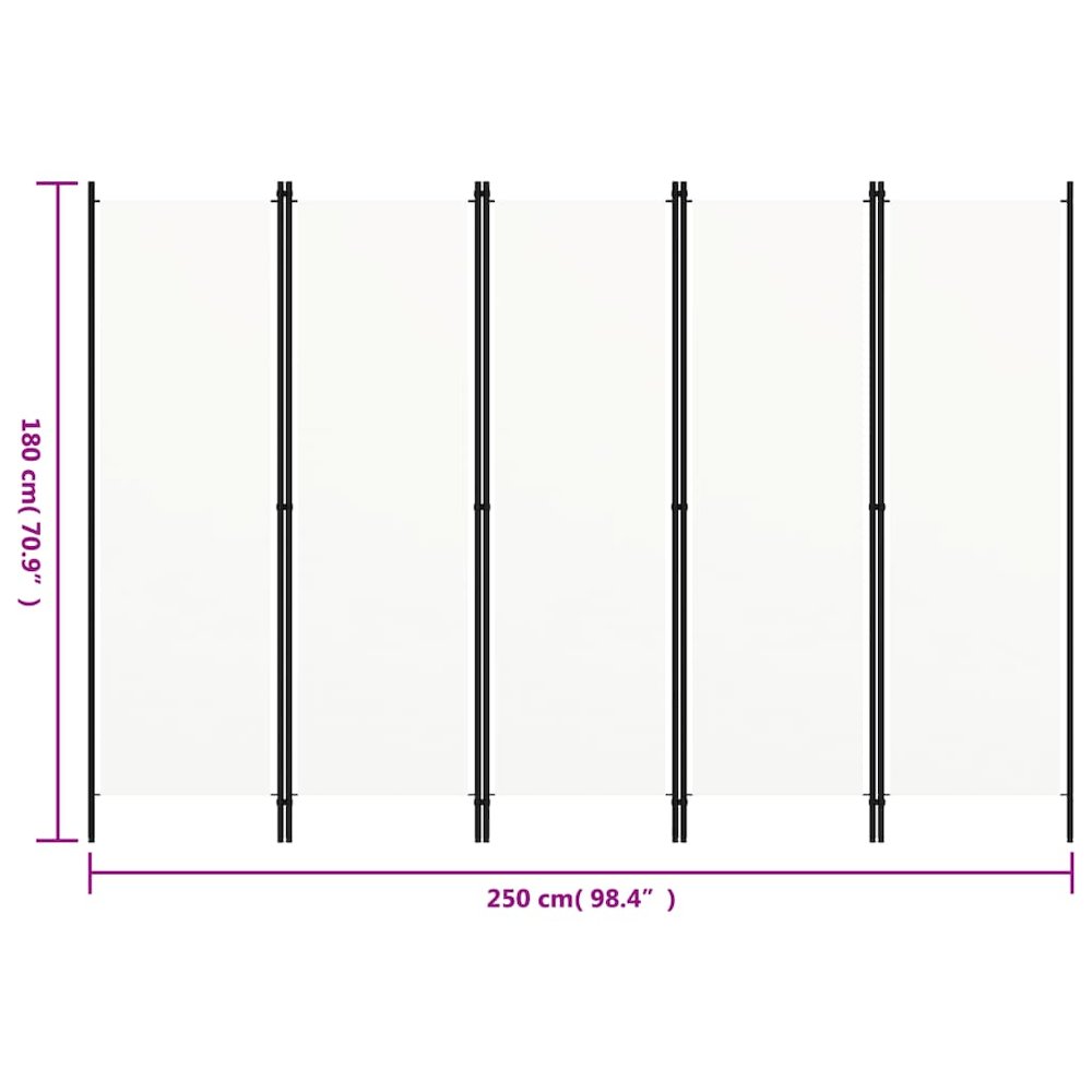 vidaXL 5-Panel Room Divider Cream White 98.4"x70.9". Picture 6