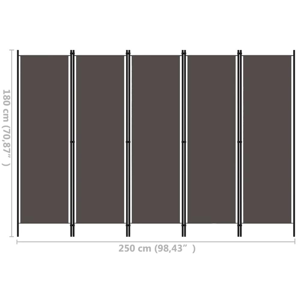 vidaXL 5-Panel Room Divider Anthracite 98.4"x70.9". Picture 6