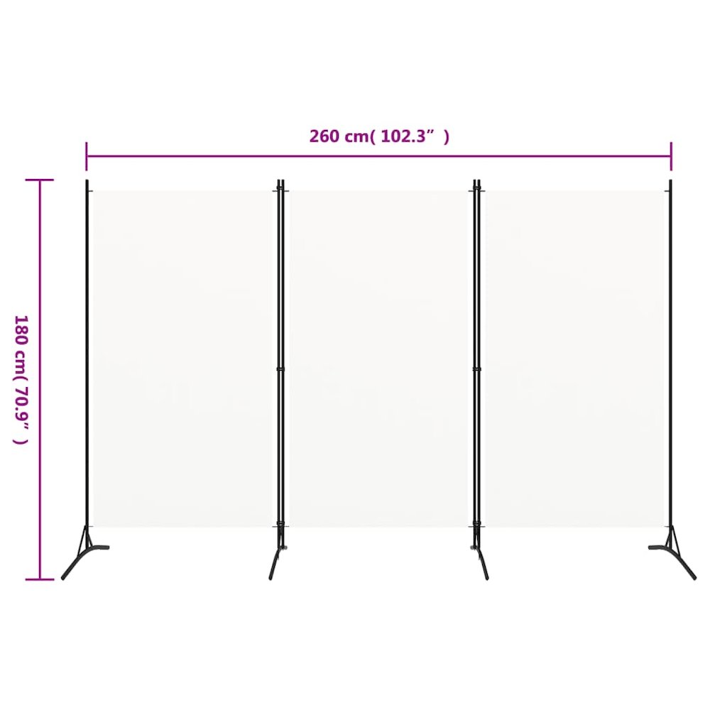 3-Panel Room Divider White 102.4"x70.9" Fabric. Picture 5