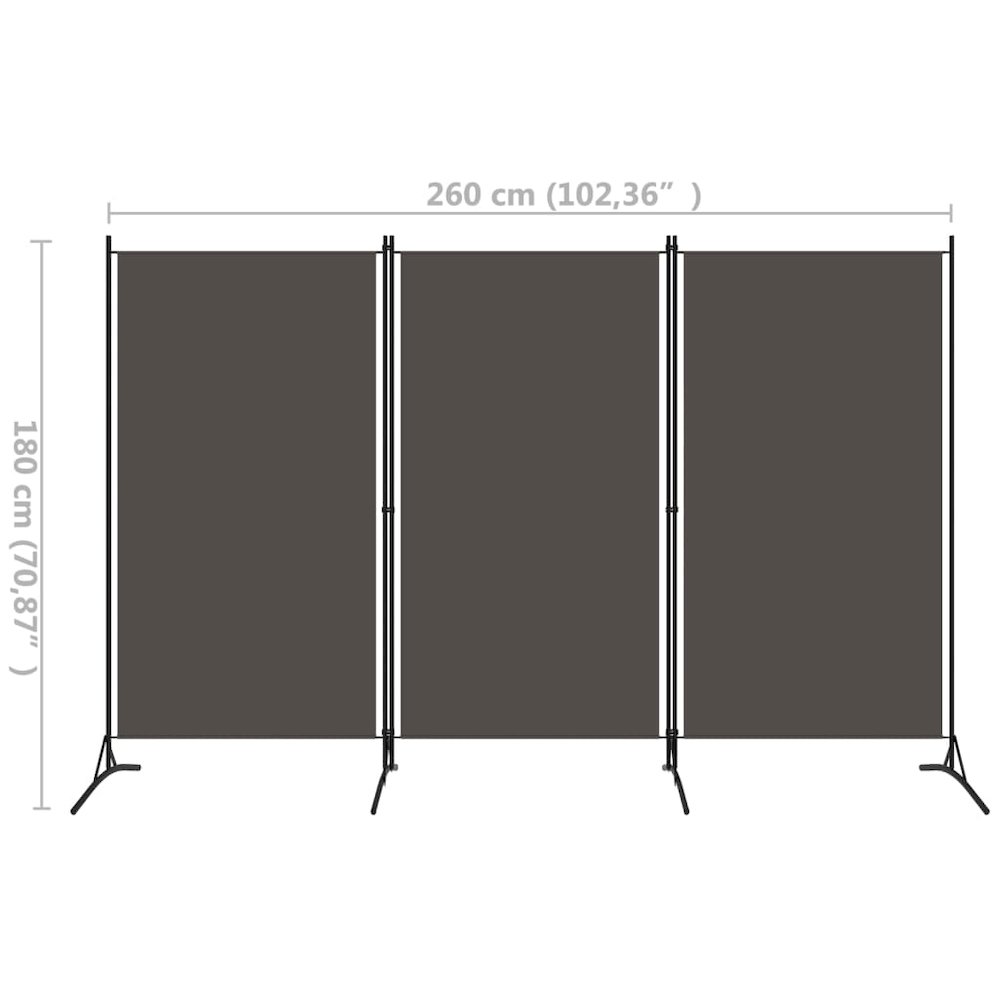 3-Panel Room Divider Anthracite 102.4"x70.9" Fabric. Picture 5