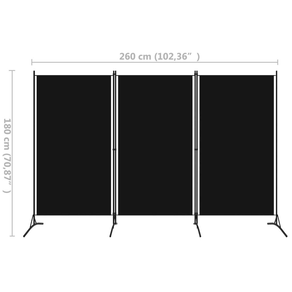 3-Panel Room Divider Black 102.4"x70.9" Fabric. Picture 5