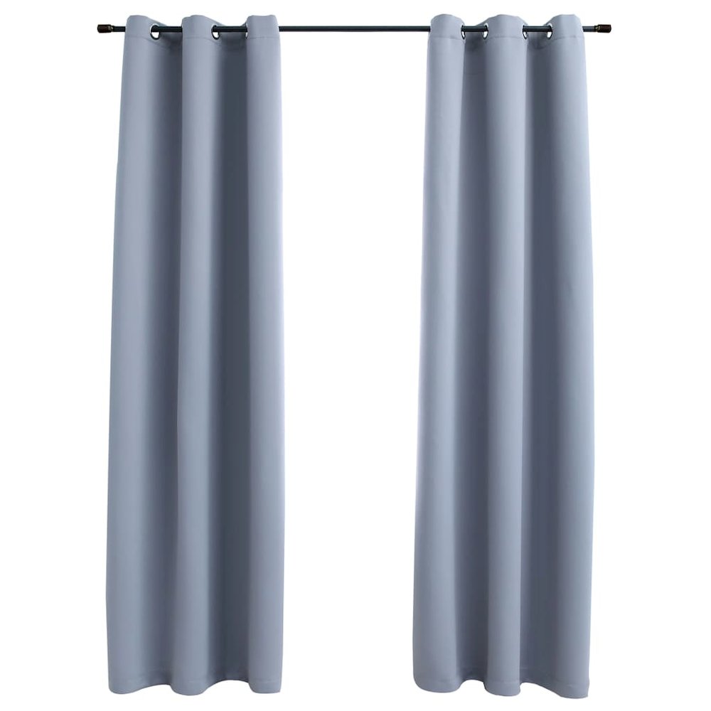 vidaXL Blackout Curtains with Rings 2 pcs Gray 37"x84" Fabric, 134847. Picture 1