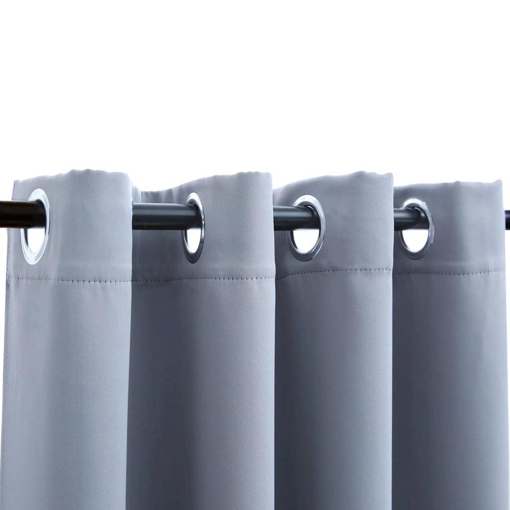 vidaXL Blackout Curtains with Rings 2 pcs Gray 54"x63" Fabric, 134849. Picture 3