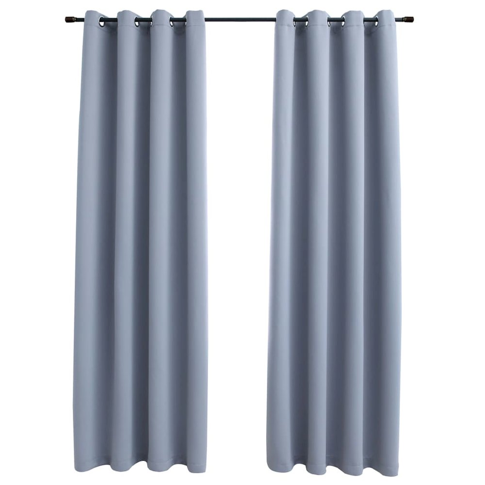 vidaXL Blackout Curtains with Rings 2 pcs Gray 54"x84" Fabric, 134850. Picture 2