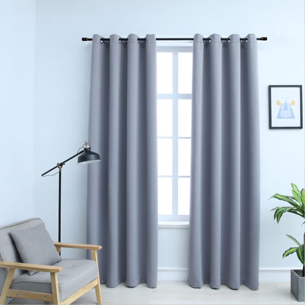 vidaXL Blackout Curtains with Rings 2 pcs Gray 54"x95" Fabric, 134851. Picture 1