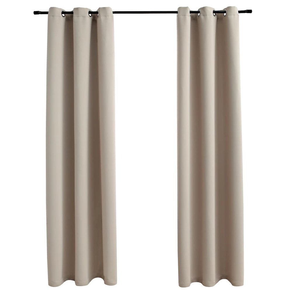vidaXL Blackout Curtains with Rings 2 pcs Beige 37"x95" Fabric, 134854. Picture 1