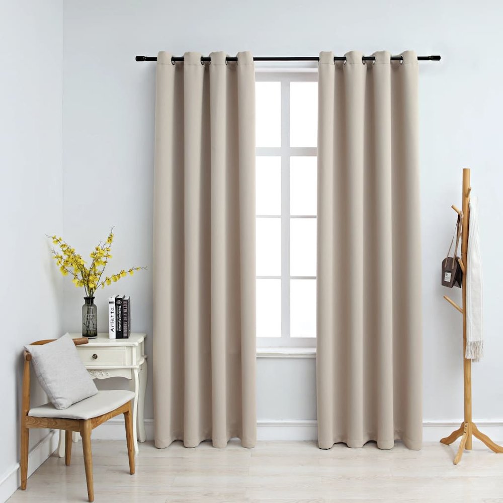 vidaXL Blackout Curtains with Rings 2 pcs Beige 54"x63" Fabric, 134855. Picture 1