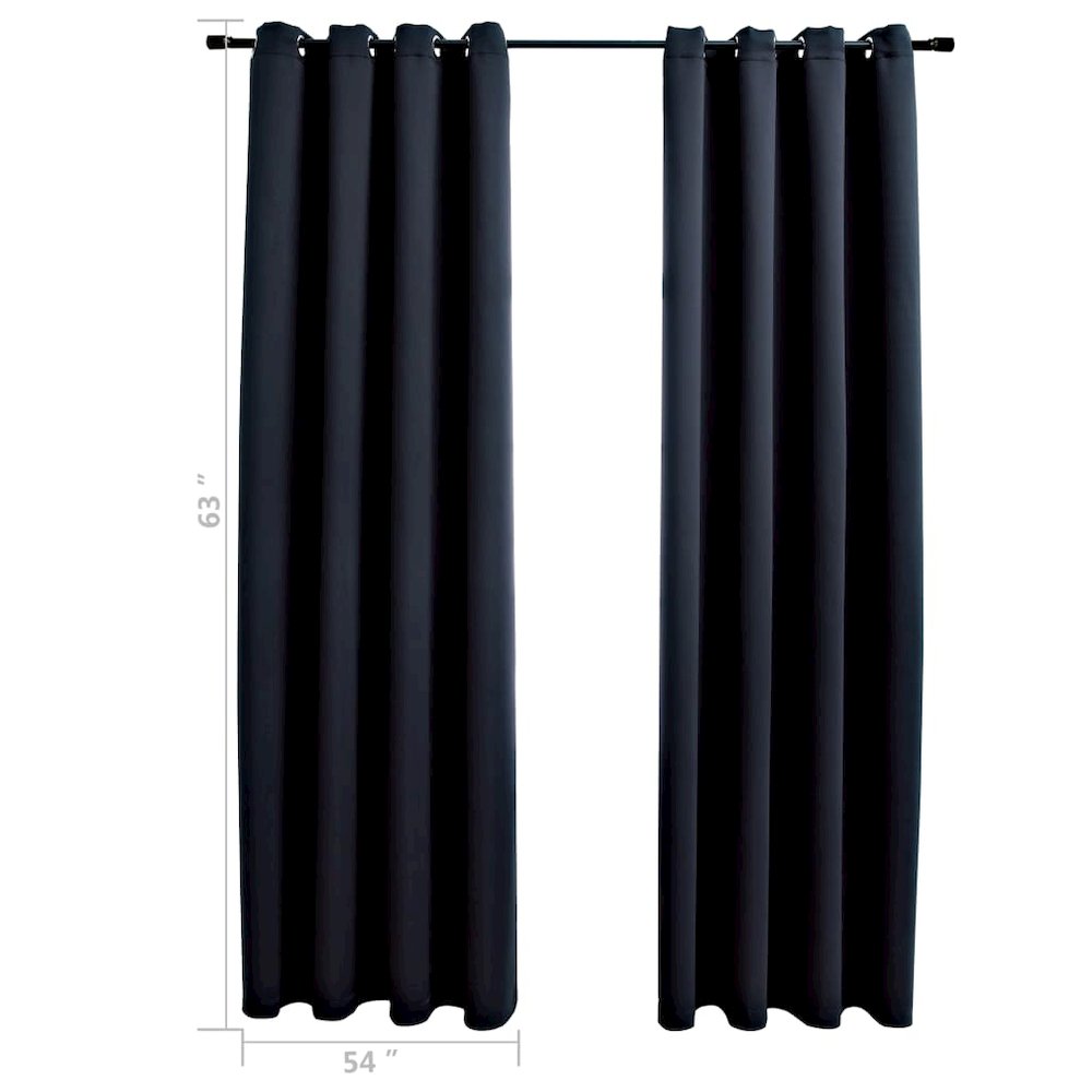 vidaXL Blackout Curtains with Rings 2 pcs Black 54"x63" Fabric, 134837. Picture 5