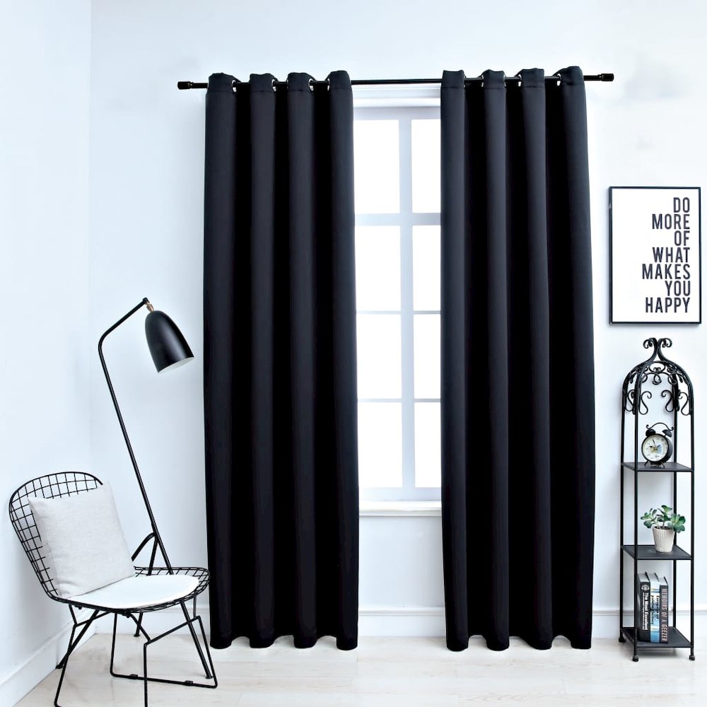 vidaXL Blackout Curtains with Rings 2 pcs Black 54"x63" Fabric, 134837. Picture 1