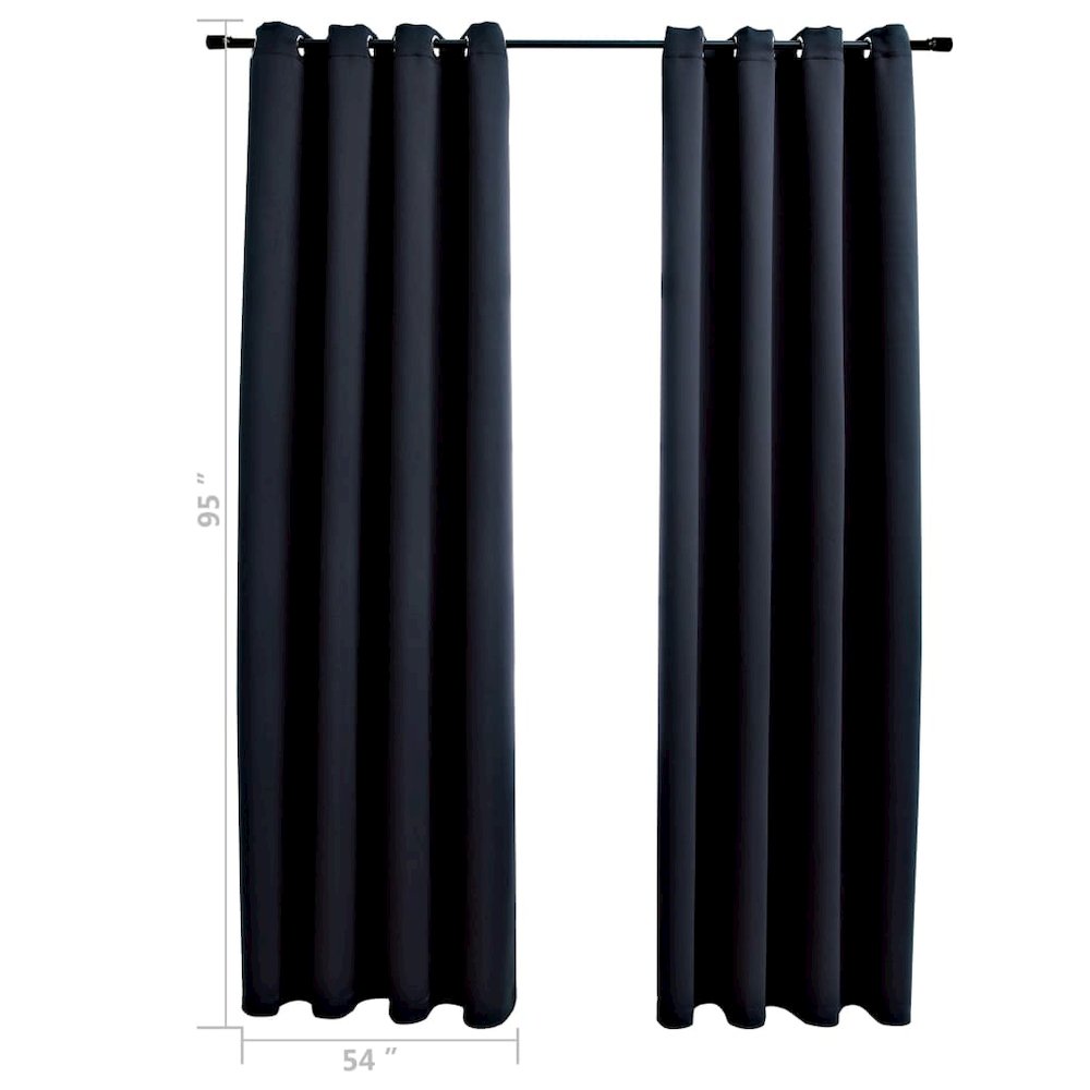 vidaXL Blackout Curtains with Rings 2 pcs Black 54"x95" Fabric, 134839. Picture 5