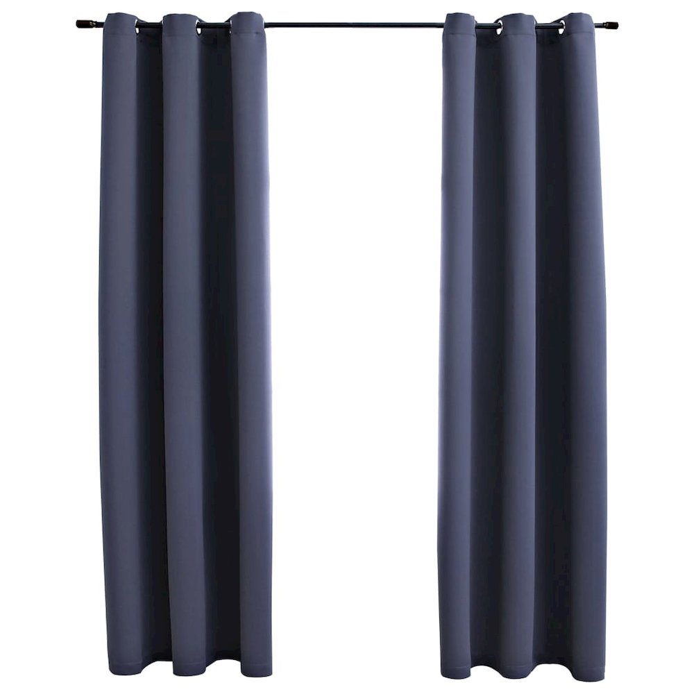 vidaXL Blackout Curtains with Rings 2 pcs Anthracite 37"x63" Fabric, 134840. Picture 1