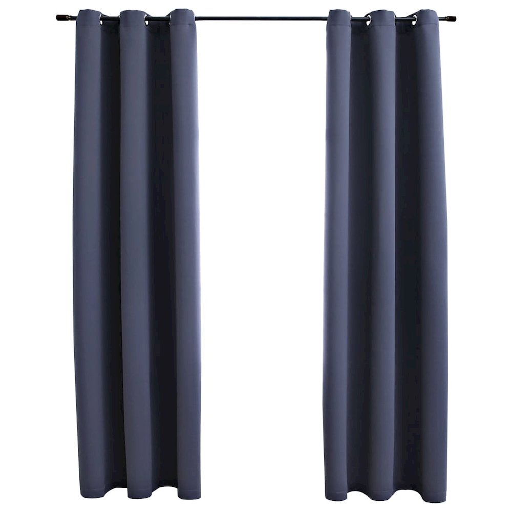 vidaXL Blackout Curtains with Rings 2 pcs Anthracite 37"x84" Fabric, 134841. Picture 1