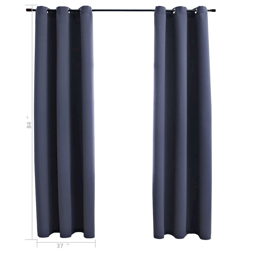 vidaXL Blackout Curtains with Rings 2 pcs Anthracite 37"x84" Fabric, 134841. Picture 4