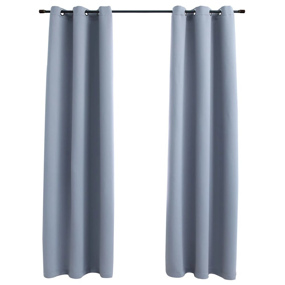 vidaXL Blackout Curtains with Rings 2 pcs Gray 37"x63" Fabric, 134846. Picture 1