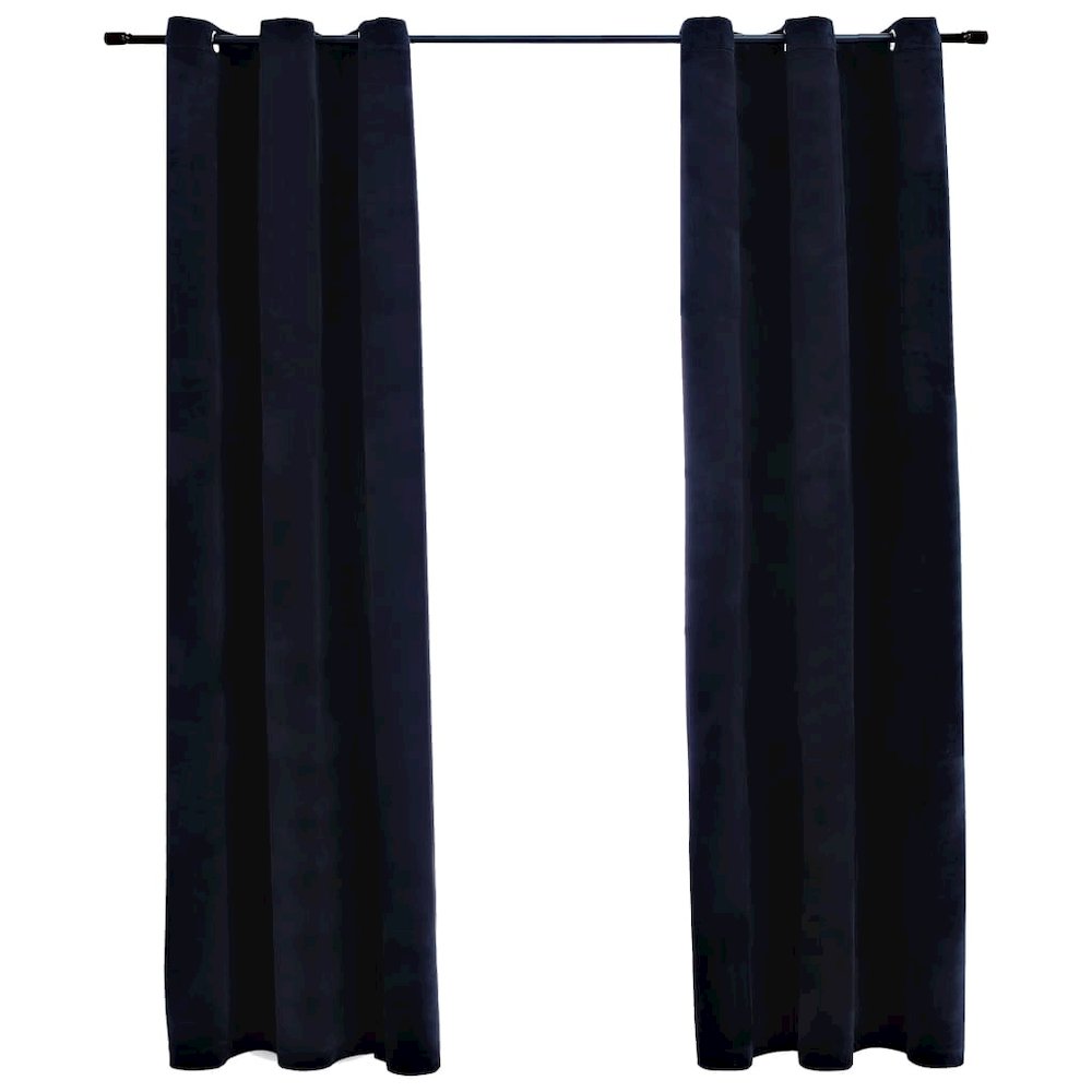 vidaXL Blackout Curtains with Rings 2 pcs Black 37"x63" Velvet, 134804. Picture 1