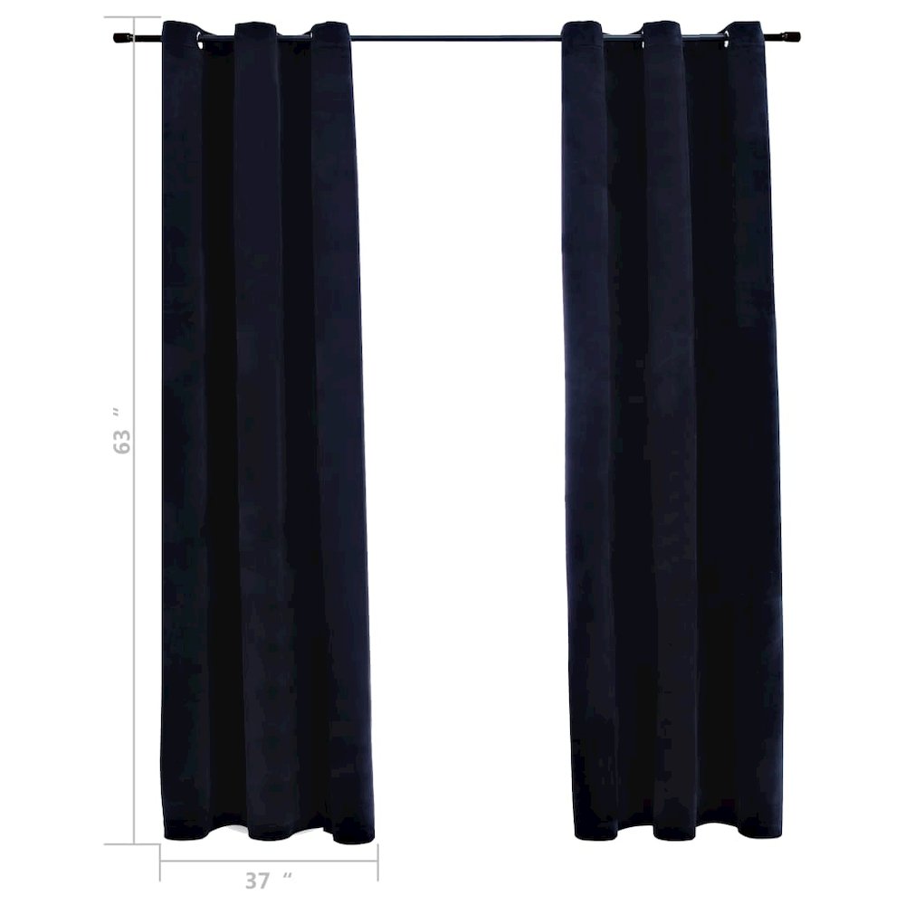 vidaXL Blackout Curtains with Rings 2 pcs Black 37"x63" Velvet, 134804. Picture 4