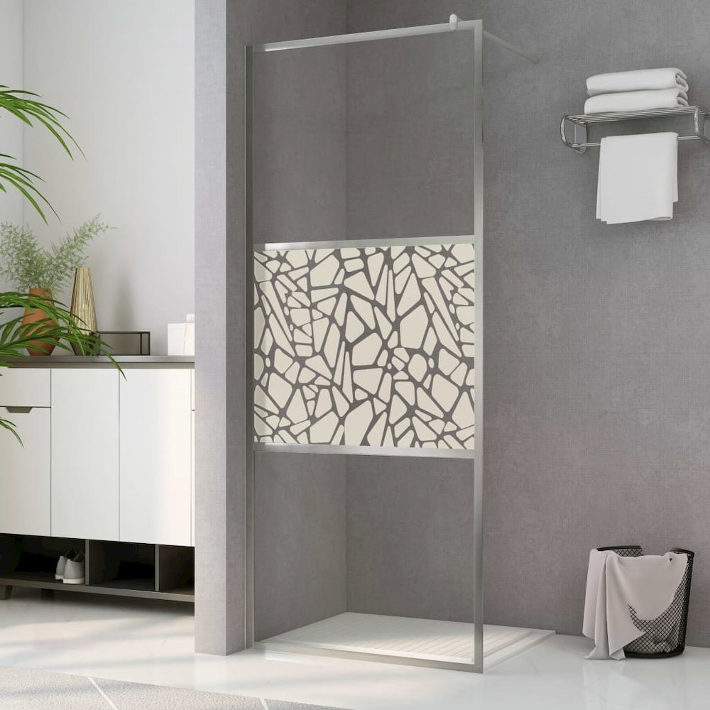 Walk-in Shower Wall ESG Glass with Stone Design 31.5"x76.8". Picture 1