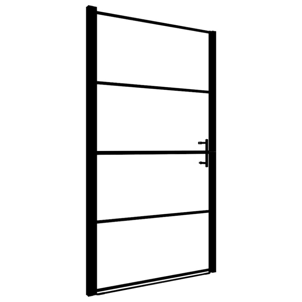vidaXL Shower Door Frost Tempered Glass 39.4"x70.1" Black. Picture 2