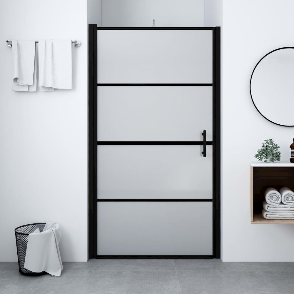 vidaXL Shower Door Frost Tempered Glass 39.4"x70.1" Black. Picture 1