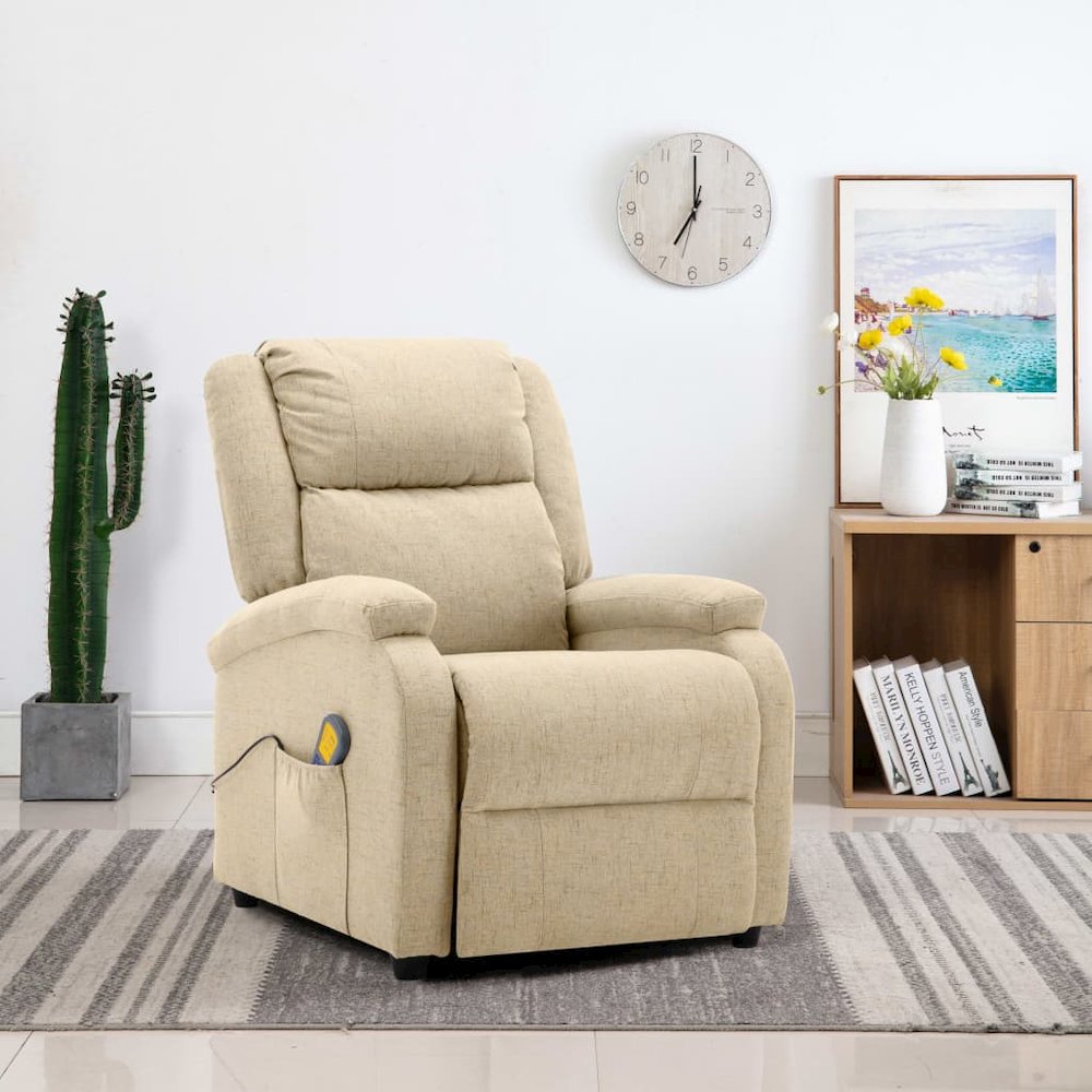 Massage Chair Cream Polyester fabric and metal Medium. Picture 1