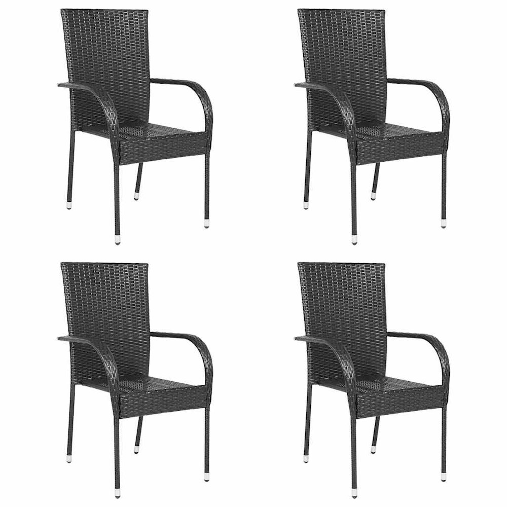 Dining Chair Set of 4 Black PE rattan, powder-coated steel. Picture 2