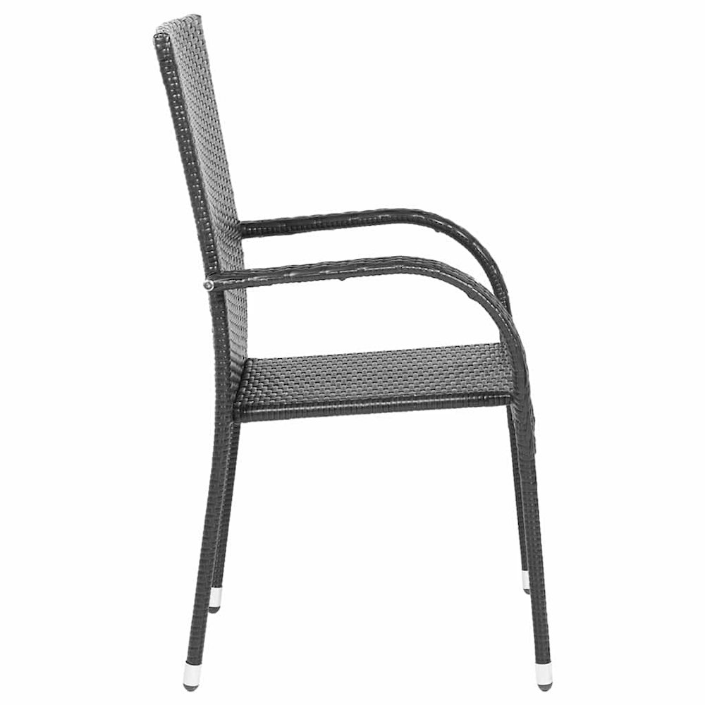 Dining Chair Set of 4 Black PE rattan, powder-coated steel. Picture 5