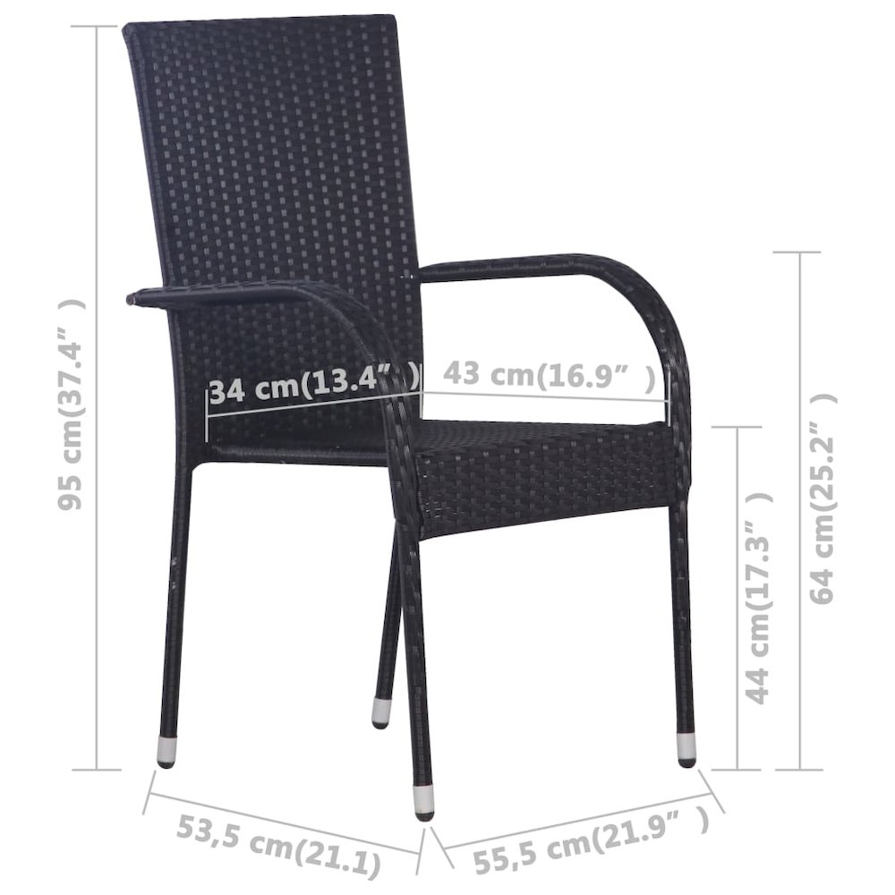 Dining Chair Set of 4 Black PE rattan, powder-coated steel. Picture 6