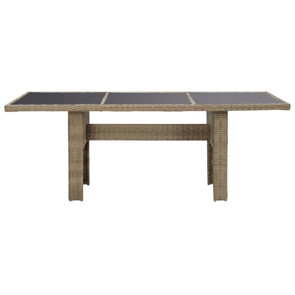 Dining Table Brown and Black PE Rattan, Glass, Powder-Coated Steel. Picture 2