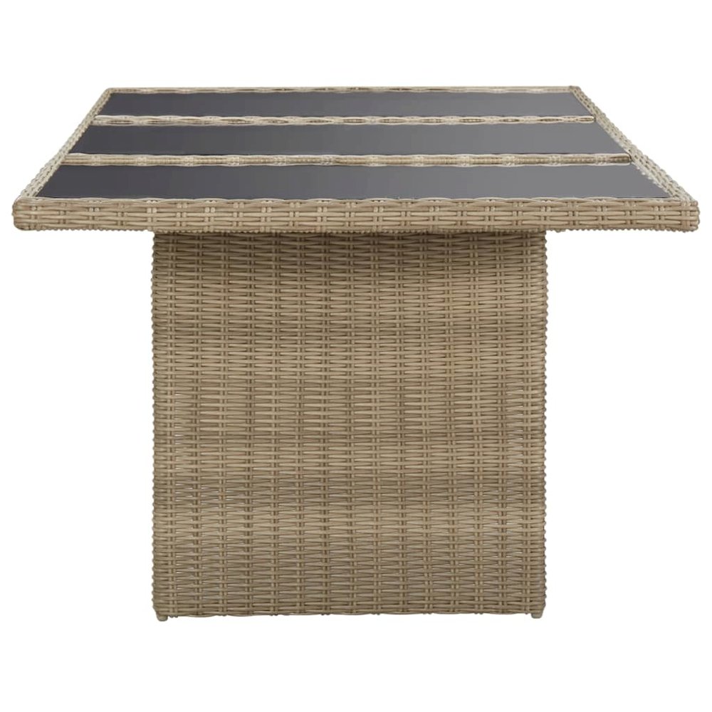 Dining Table Brown and Black PE Rattan, Glass, Powder-Coated Steel. Picture 3