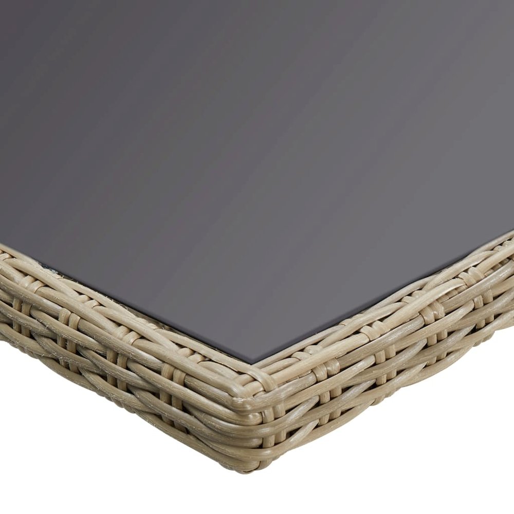 Dining Table Brown and Black PE Rattan, Glass, Powder-Coated Steel. Picture 5