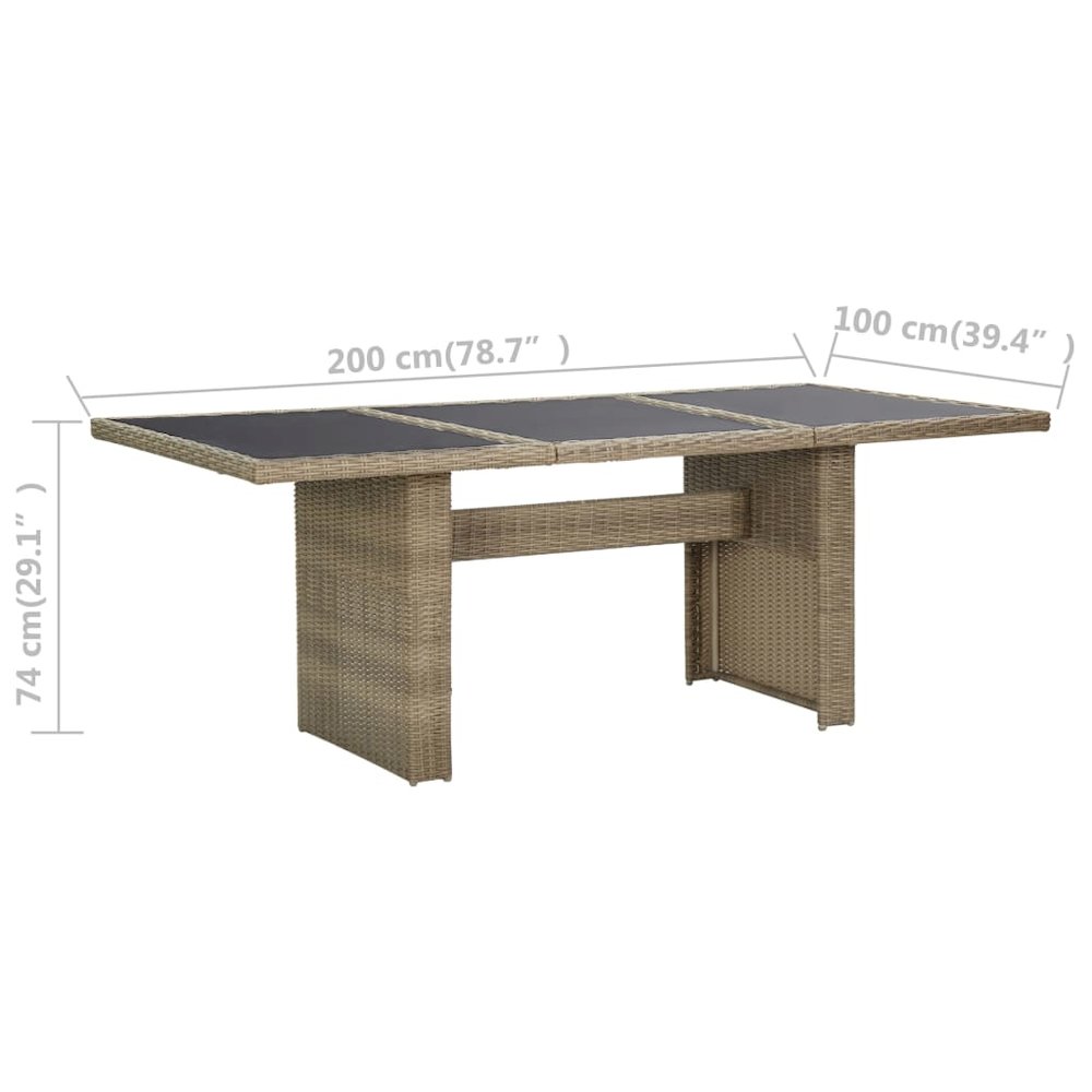 Dining Table Brown and Black PE Rattan, Glass, Powder-Coated Steel. Picture 6