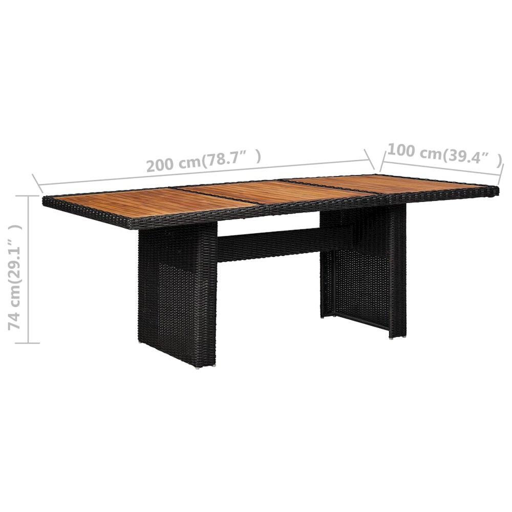 Dining Table Black PE rattan, solid acacia wood, powder-coated steel. Picture 6
