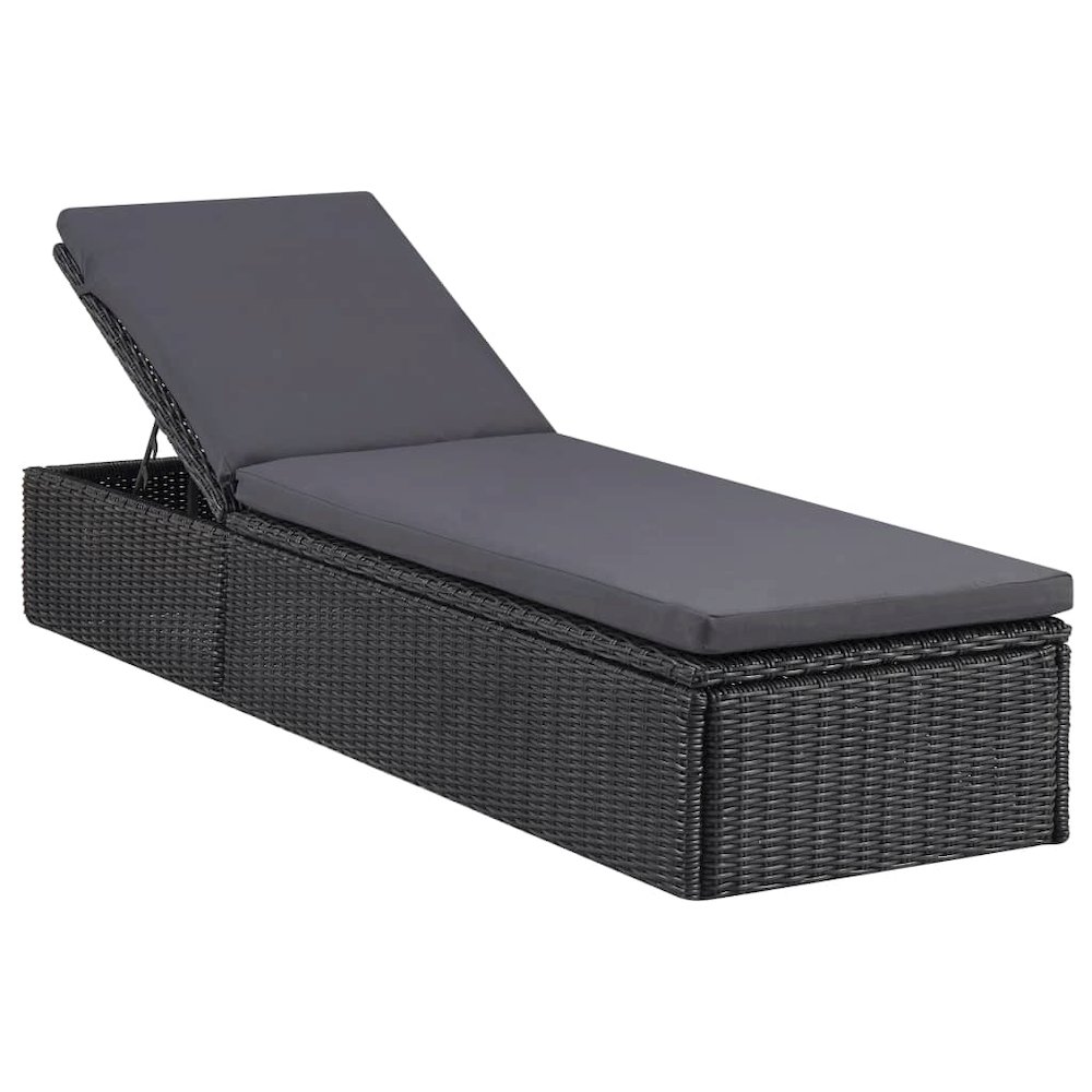 Sunlounger Black and Dark Gray PE Rattan 77.9 x 23.6 x 32.9 in. Picture 1