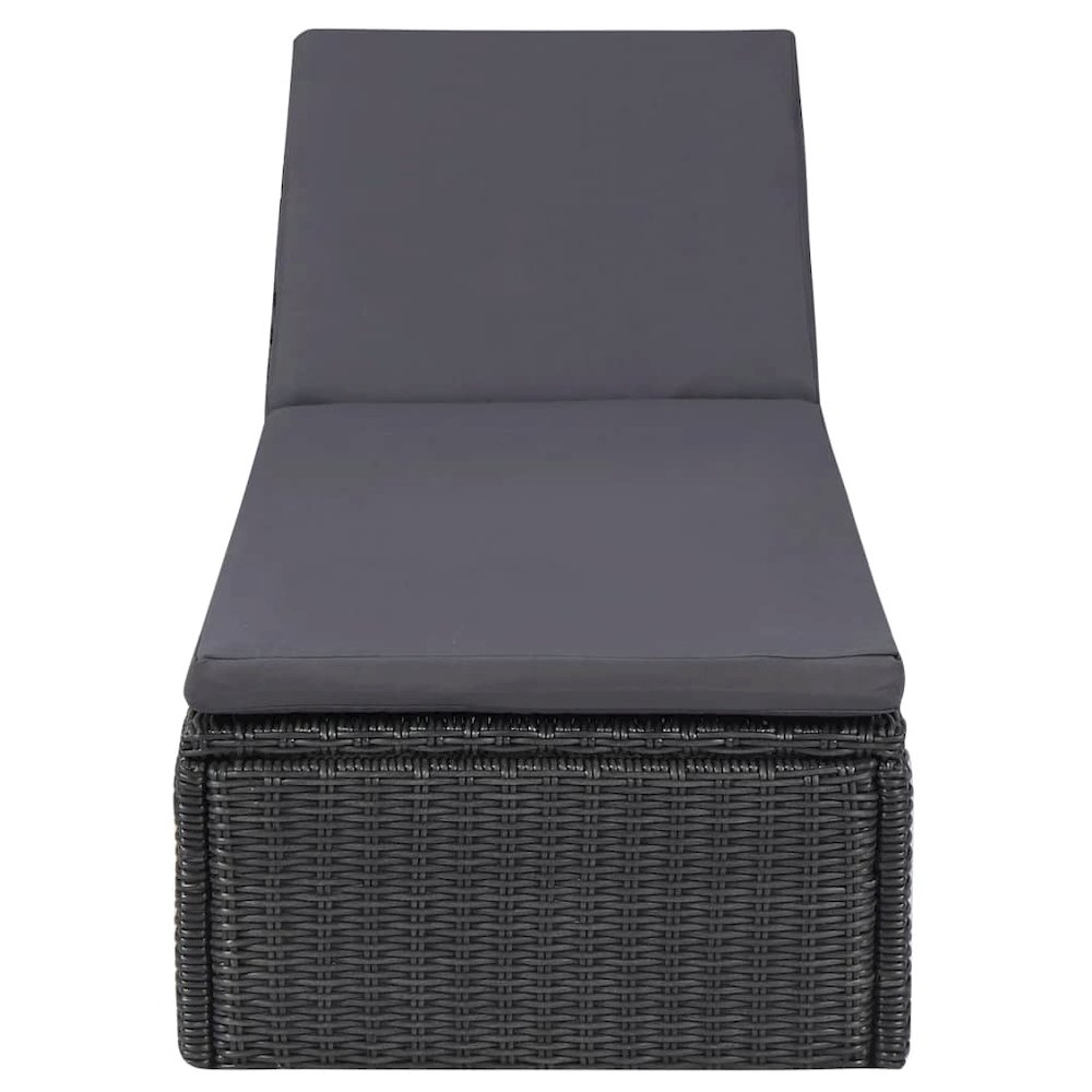 Sunlounger Black and Dark Gray PE Rattan 77.9 x 23.6 x 32.9 in. Picture 2