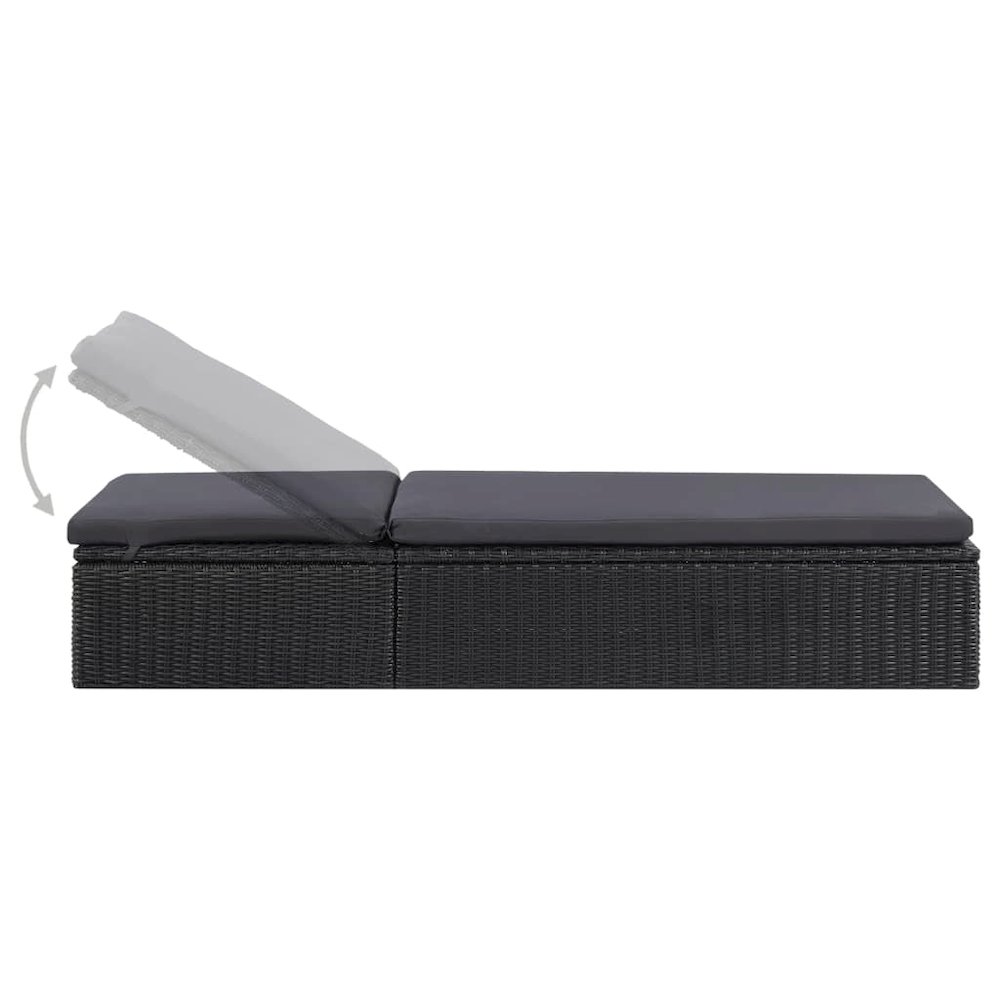 Sunlounger Black and Dark Gray PE Rattan 77.9 x 23.6 x 32.9 in. Picture 3